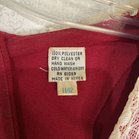 Vtg 80's Nilani Red Applique Lace Pleated Tea Dress Pearls Fancy‎ Party sz 11/12 - Picture 9 of 16